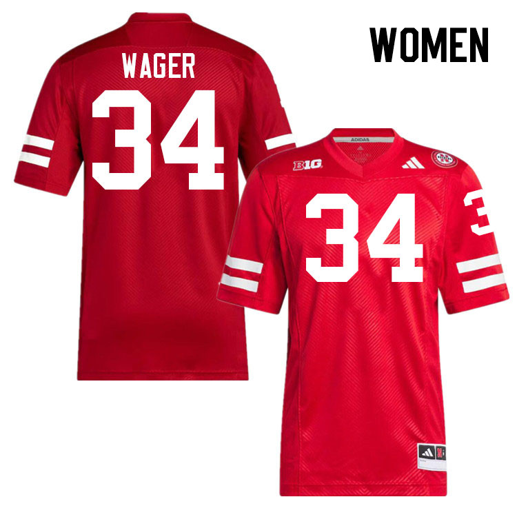 Women #34 Gage Wager Nebraska Cornhuskers College Football Jerseys Stitched Sale-Scarlet